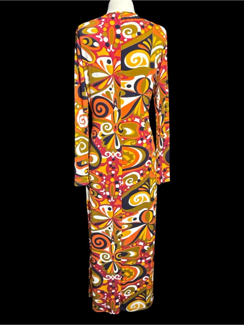 Zara Psychedelic Retro Swirl Print Long Sleeve Stretchy Maxi Dress Size S - Picture 2 of 4